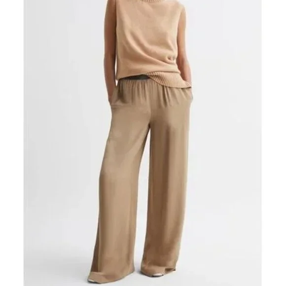 Reiss Gem Wide Leg Pull On Camel Pants - Picture 1 of 7